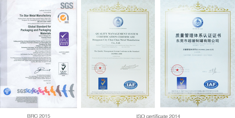 tin box Certifications