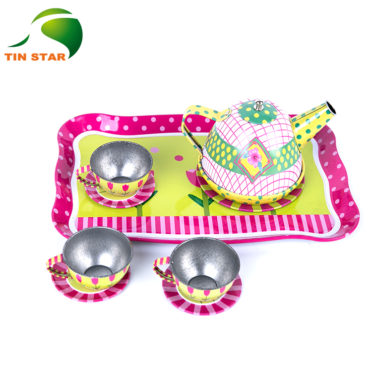 Metal Mini Tea Set Toy Tin Can for Kids