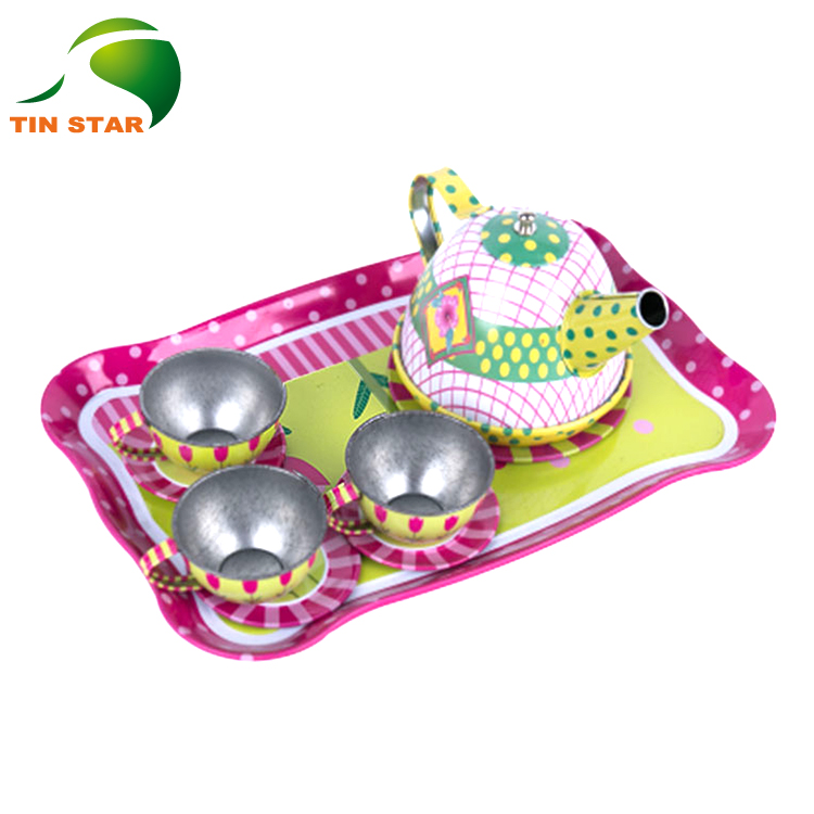 Metal Mini Tea Set Toy Tin Can for Kids